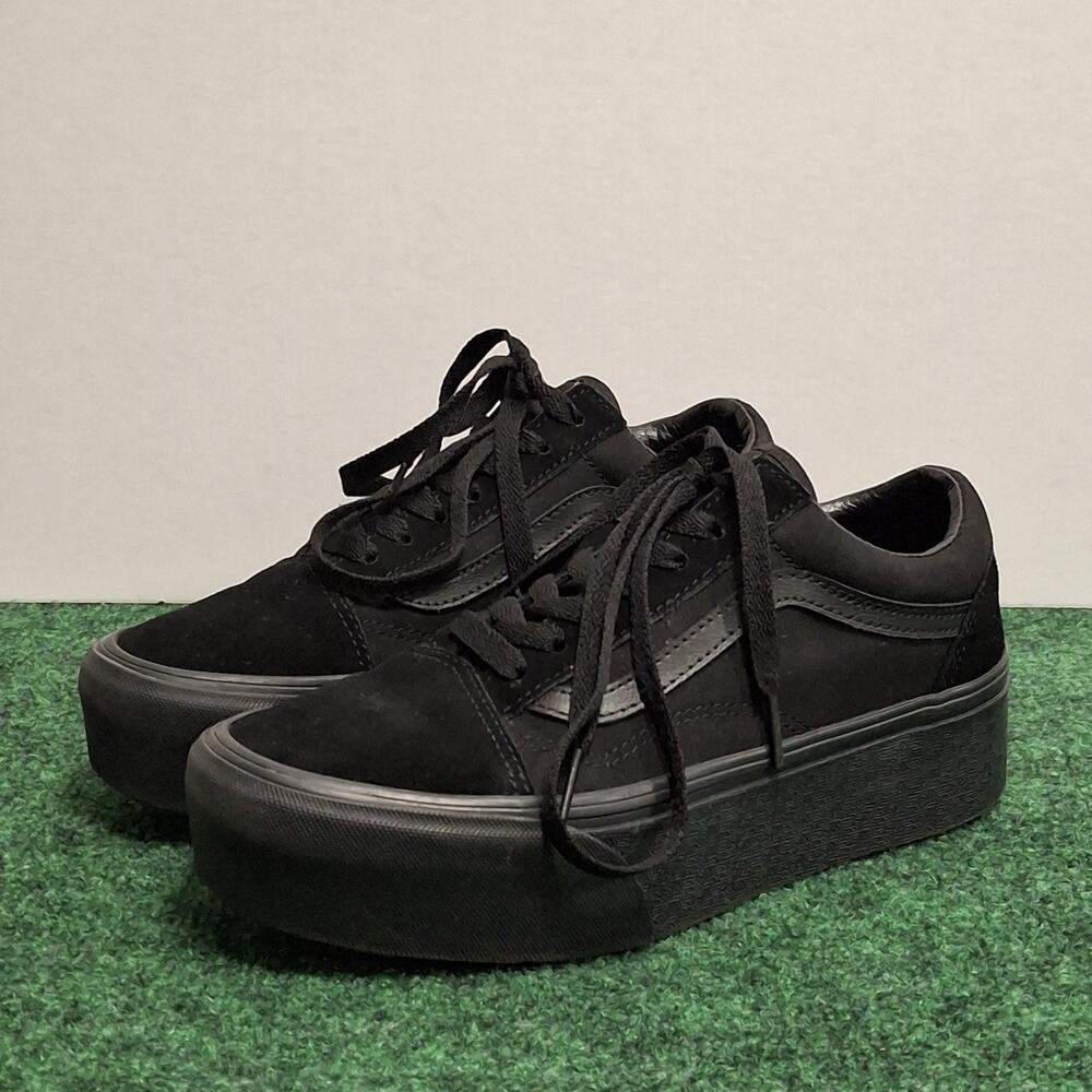 Vans Old Skool Stackform Shoes Womens Size 7.5 Triple Black Suede Casual Comfort